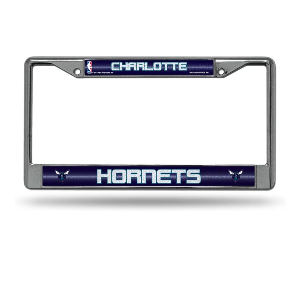 CHARLOTTE HORNETS 🏀 Chrome License Plate Frame ✨ Glitter Accent; new in package.